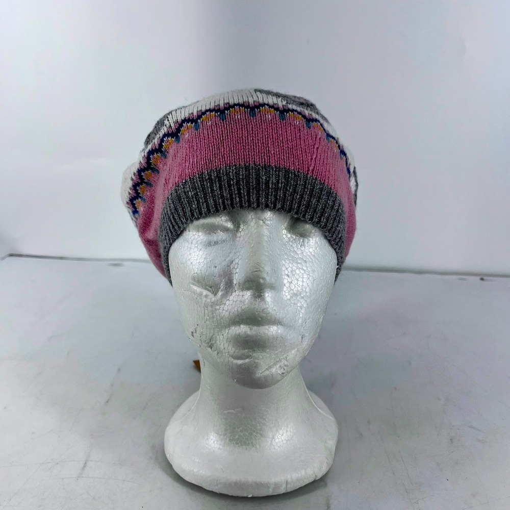 Mini Boden Girls Pink White Bunny Knit Beanie Hat Pom Pom NWT